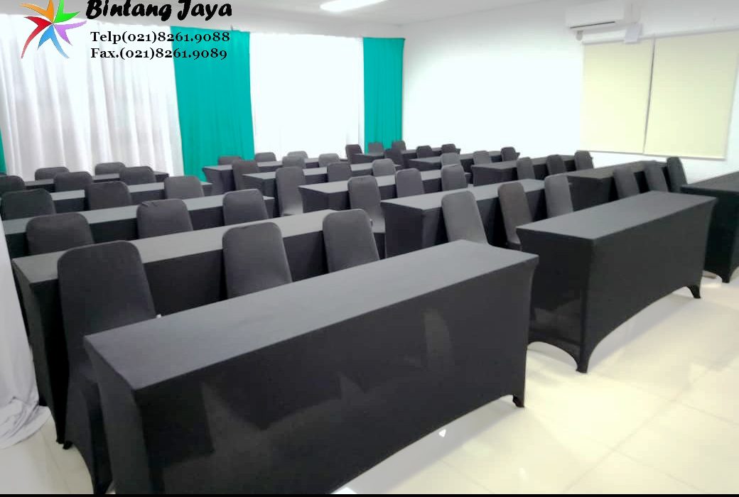 Rental Meja IBM Cover Ketat Hitam Jakarta untuk Seminar, Pameran & Corporate Event 085777333808