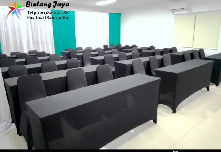 Rental Meja IBM Cover Ketat Hitam Jakarta untuk Seminar, Pameran & Corporate Event 085777333808