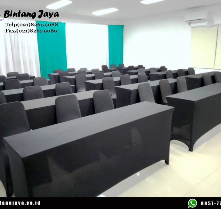 Rental Meja IBM Cover Ketat Hitam Jakarta untuk Seminar, Pameran & Corporate Event 085777333808